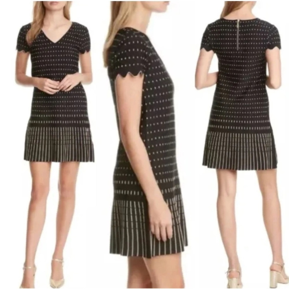 Ted Baker Black and Cream Flutter Sleeve Sheath Dress